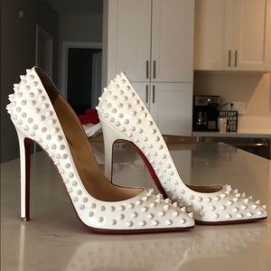 Christian Louboutin Pigalle Spike 120 patent craie